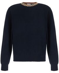 Burberry - 'Michael' Crew Neck Sweater With Check Motif On The Neck - Lyst