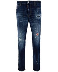 DSquared² - 'cool Guy' Blue Five-pocket Jeans With Rips And Paint Stains In Stretch Cotton Denim Man - Lyst