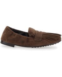 Tory Burch - Suede Loafers With Fringe And Metallic Logo - Lyst