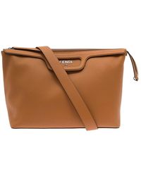 Fendi - 'duffle' Handlebag With Front Metal Logo In Full-grain Leather - Lyst