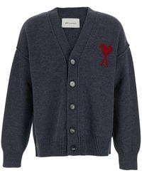 Ami Paris - V-Neck Button-Front Cardigan With Chest Heart Patch - Lyst