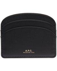 A.P.C. - Woman's Demi Lune Black Hammered Leather Cardholder - Lyst