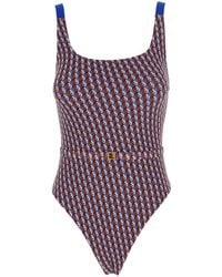 Fendi - One-Piece Swimsuit With All-Over Ff Motif And Ff Plate Belt - Lyst