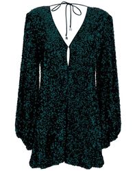 ROTATE BIRGER CHRISTENSEN - Mini Dress With V Neckline And All-Over Paillettes - Lyst