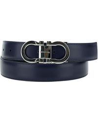 Ferragamo - Blue Belt With Gancini Buckle In Leather Man - Lyst