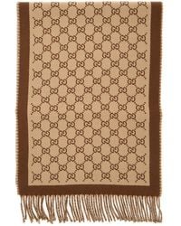 Gucci - Scarf With Fringed Hem And All-Over Gg Motif - Lyst