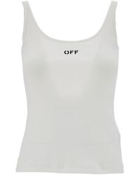Off-White c/o Virgil Abloh - White Ribbed Tank Top With Contrasting Logo Embroidery In Stretch Cotton Woman - Lyst