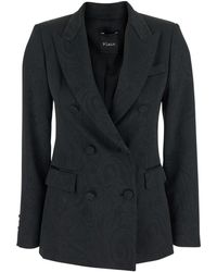 Plain - Double-Breasted Jacket With Damask Effect - Lyst