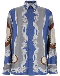 Versace - Camicia Con Maxi Stampa Medusa Sul Retro E Motivo Barocco - Lyst