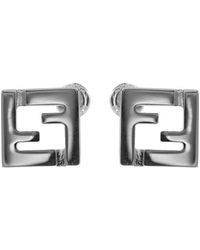 Fendi - 'Forever ' Palladium Finish Stud Earrings With Ff Shape In - Lyst