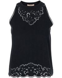 Twinset - Top With Lace Details On The Neck And Hem - Lyst