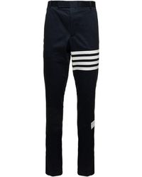 Thom Browne - Navy Blue Pants With 4 Bar Detail In Cotton Man - Lyst