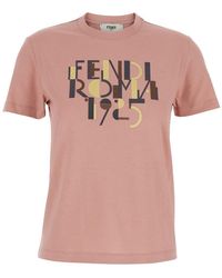 Fendi - Crewneck T-Shirt With Logo Detail On The Front - Lyst