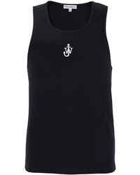 JW Anderson - Top Smanicato Con Scollo Rotondo E Ricamo Logo Sul Fronte - Lyst