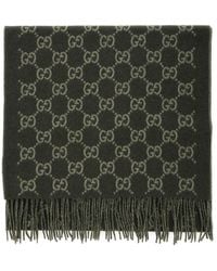 Gucci - Scarf With Fringed Hem And Gg Motif Jacquard - Lyst