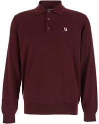 Fendi - Long Sleeve Polo With Classic Collar And Ff Plate On Th - Lyst