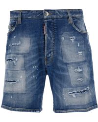 DSquared² - Light Bermuda Shorts With Rips And Logo Patch - Lyst