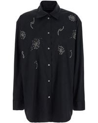 Plain - Shirt With Classic Collar And Rhinestone Embellishments On - Lyst