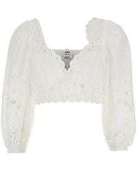 Charo Ruiz - 'Luna' Top With Deep Neckline And Intricate Embroidery - Lyst