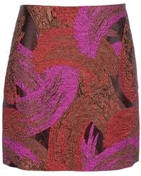 Le Plain - Fuchsia Mini Skirt With All-Over Broccato Motif And Concealed - Lyst