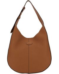 Tod's - Brown Hobo Handbag With Tonal Embossed Logo In Grainy Hammered Woman - Lyst