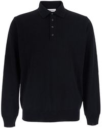 Kangra - Polo With Collar, Long Sleeves And 100% Extra Fine Merino, Blac - Lyst