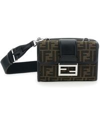Fendi - 'Baguette Double' Crossbody Bag With All-Over Ff Motif And Front Plaque - Lyst