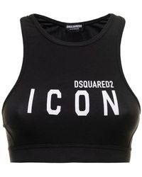 DSquared² Top in cotone stretch con stampa logo d-squared2 donna - Nero