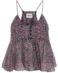 Isabel Marant - 'Lirhetta' Sleeveless Top With Spaghetti Straps And All-Over Floral Motif - Lyst