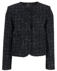 Plain - Jacket With Round Neck And Front Button Closure - Lyst