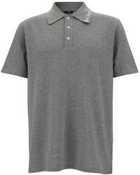 Balmain - Grey Polo Shirt With Logo Embroidery On Collar In Cotton Man - Lyst