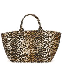 Ganni - 'Xxl' Tote Bag With Logo Embroidery And Leopard Print - Lyst