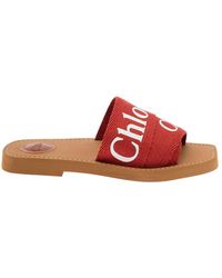Chloé Woody Logo Flat Denim Slide Sandals in Deep Denim (Blue) | Lyst Chloé Woody Logo Flat Denim Slide Sandals in Deep Denim (Blue) | Lyst