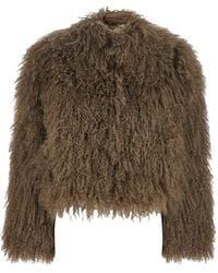 Plain - Cropped Fur Jacket With Concealed Front Closure - Lyst