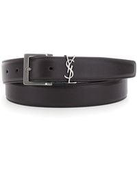 Saint Laurent - Belt With Cassandre Plaque On The Front And Buckle Closure - Lyst