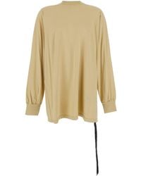 Rick Owens - 'Jumbo' Crewneck T-Shirt With Tonal Logo Patch On The Front And Drawstring Detail On The Waist - Lyst
