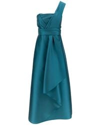 Alberta Ferretti - 'mikado' Light Blue Maxi One-shoulder Draped Dress In Satin Woman - Lyst