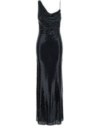 Self-Portrait - Long Dress With Draping And Rhinestones - Lyst