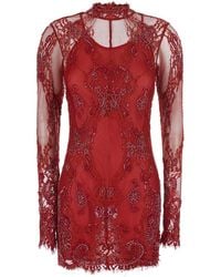 Blumarine - Blush Tech Fabric Round-Collar Long-Sleeve Mini Dress For - Lyst