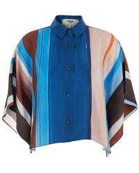 Fendi - Crop Shirt With Logo Embroidery On The Side And All-Over Striped Motif - Lyst