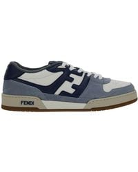 Fendi - 'match' Blue And Light Blue Color-block Low-top Sneakers In Suede - Lyst