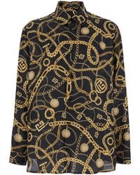 Balmain - Shirt With Pointed Collar And Chain Print With Logo - Lyst
