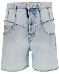 Isabel Marant - Light Blue Shorts With Patch Logo And Contrasting Details In Cotton Denim Woman - Lyst