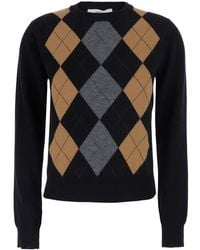 Jucca - Sweater With Round Neck And Argyle Motif On The Front - Lyst