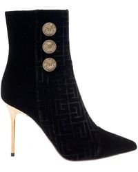 Balmain Stivali in velluto monogram jacquard donna - Nero