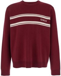 Gucci - Maglione Girocollo Con Logo Lettering Sul Fronte E Dettaglio A R - Lyst