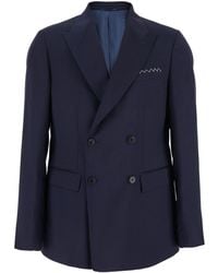 Low Brand - Double-Breasted Jacket With Peak Revers And Embroidery - Lyst