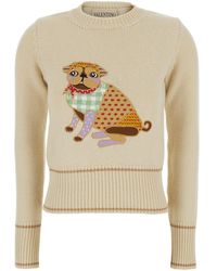 Valentino - Crew Neck Sweater With Embroidery On The Front And Bac - Lyst