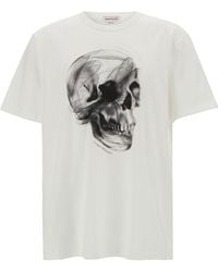 Alexander McQueen - White Crewneck T-shirt With Contrasting Skull Print In Cotton - Lyst