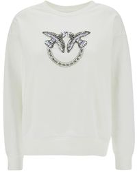 Pinko - Crewneck Sweatshirt With Rhinestone Love Birds Detail - Lyst